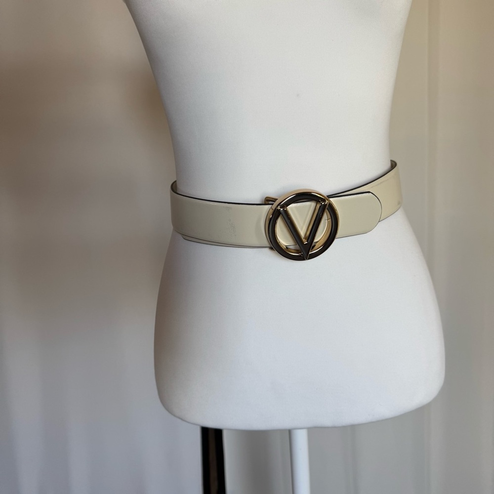 Valentino Cream Belt with Gold Buckle